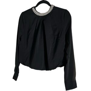 Lulumari long-sleeved beaded collar top in black Size small Women's Top